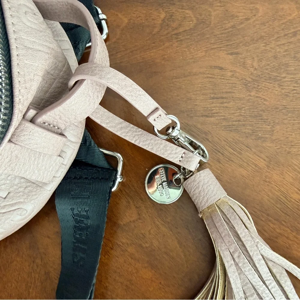 NWOT Steve Madden Blush Embossed Mini Backpack with Tassel - Picture 3 of 7